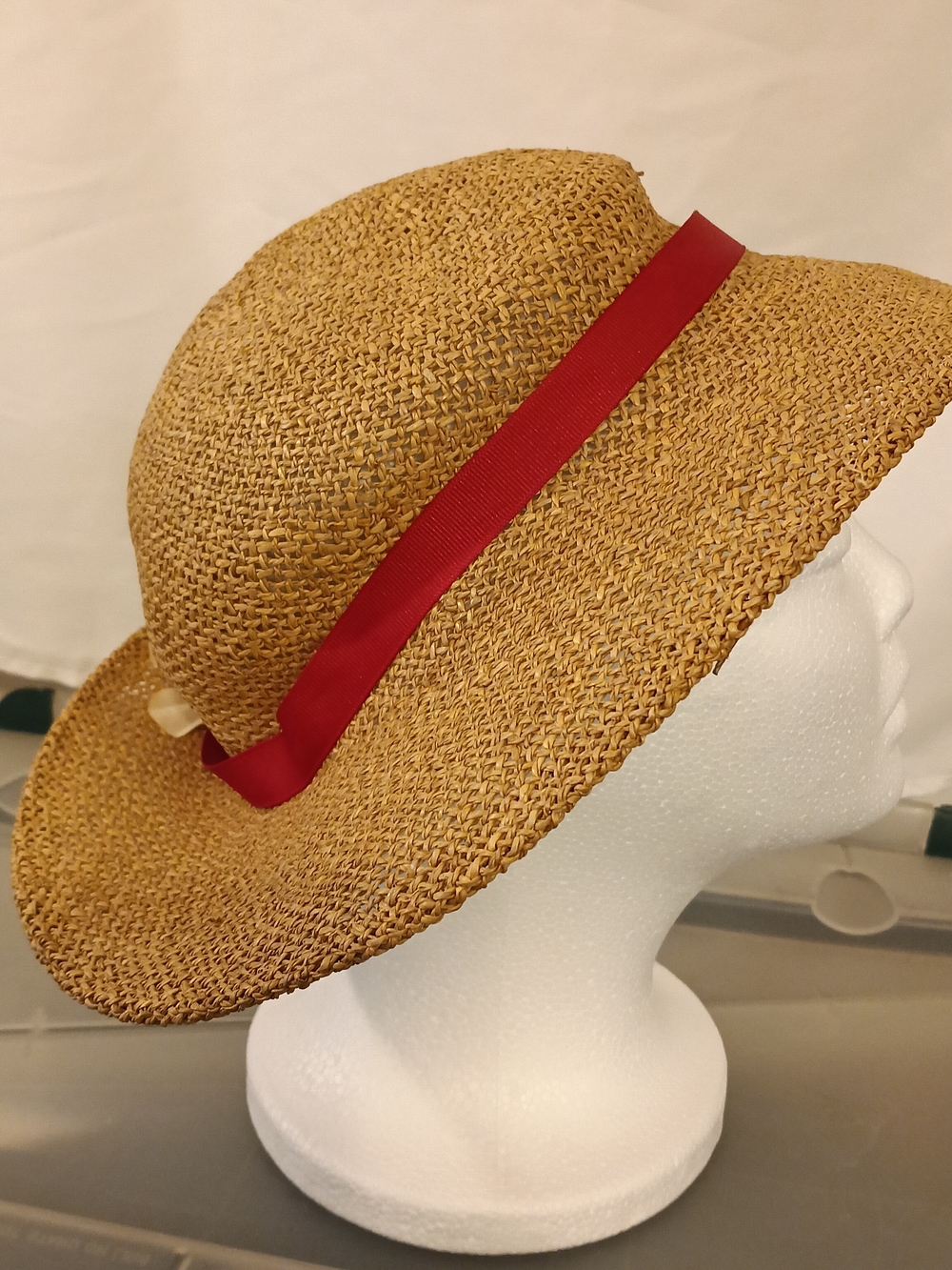 San Francisco Feather Co Straw Sun Hat Red Band Floral Accent Summer Hat Vintage - Picture 5 of 6